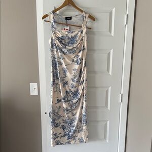 Cider Cream and Blue Floral Midi Dress